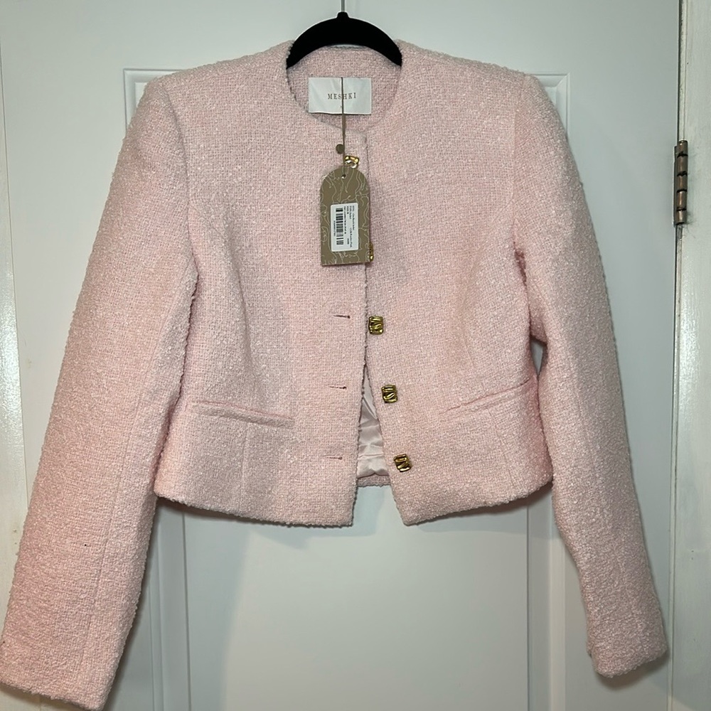 Meshki Blush Pink Textured Blazer and Skirt